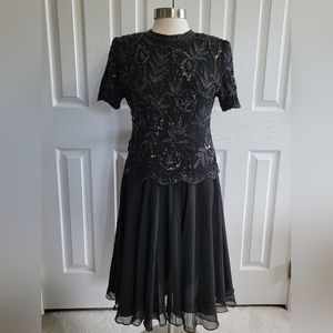 Vintage Brilliante Black Midi Lined Party Dress Women’s Size Small
